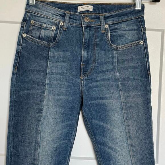 ZARA Premium Medium Wash Distressed Destroyed Hem Skinny Jeans Boho Hippie Sz 2 - Picture 3 of 8